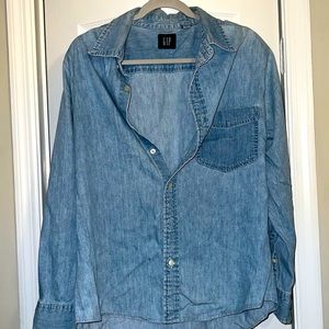 Medium Wash Long-sleeve Denim Shirt